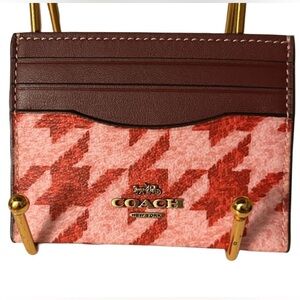 COACH Red / Pink Slim ID Card Case - with Houndstooth Print NWT